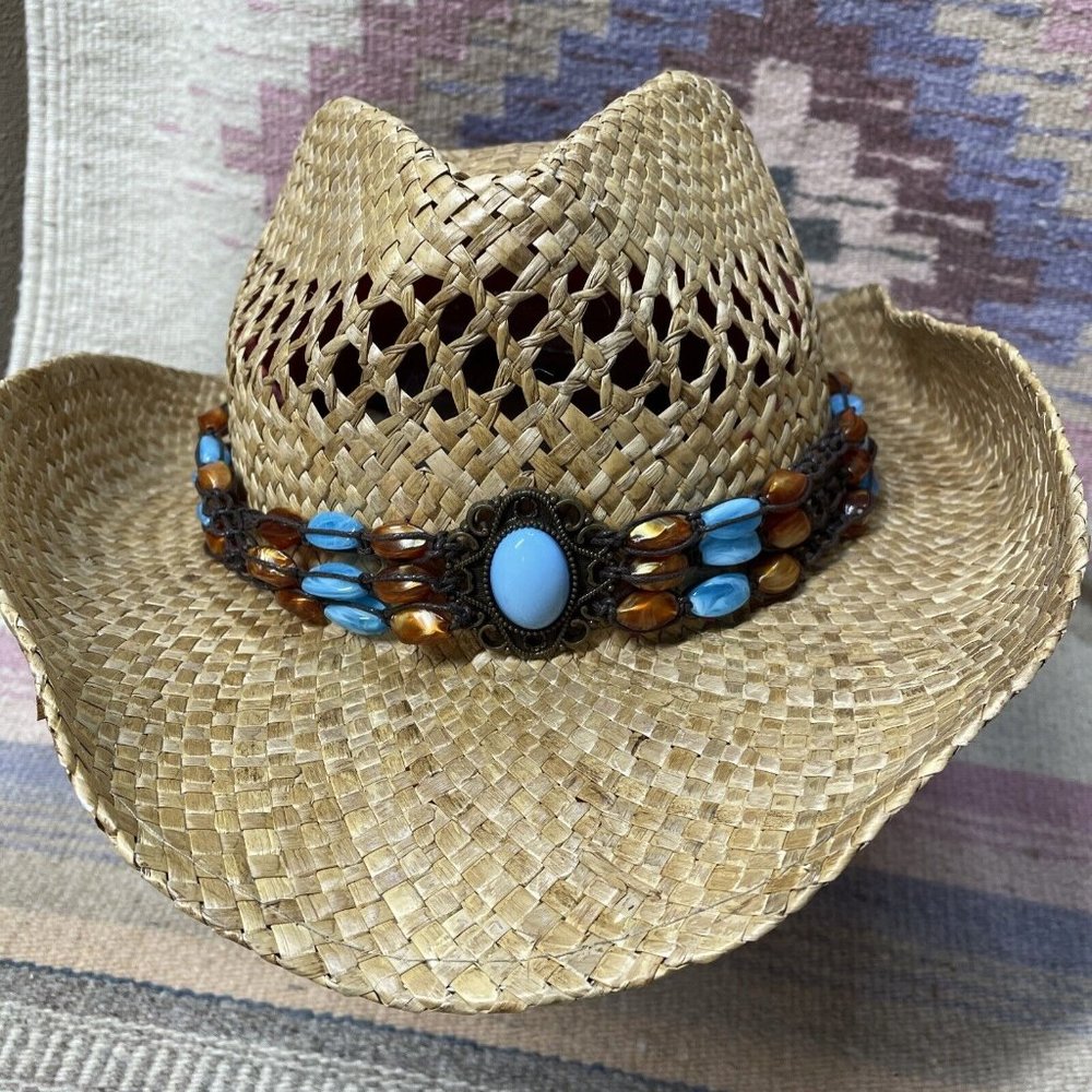 TURQUOISE BROWN WESTERN STRETCH HATBAND HAT BAND SOUTHWEST MEN WOMEN BOHO RANCH